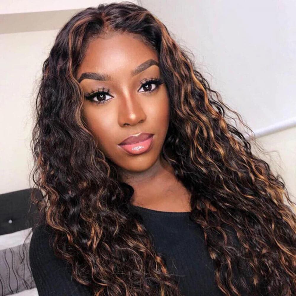 Sterly #FB30 Balayage Colored Highlight Wig Transparent Lace Water Wave Frontal Wigs