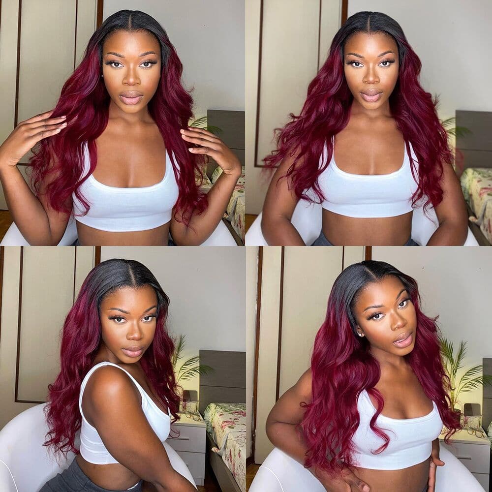 Sterly V Part Straight Ombre Burgundy Wigs Upgrade U Part Glueless Human Hair Wigs No Leave Out