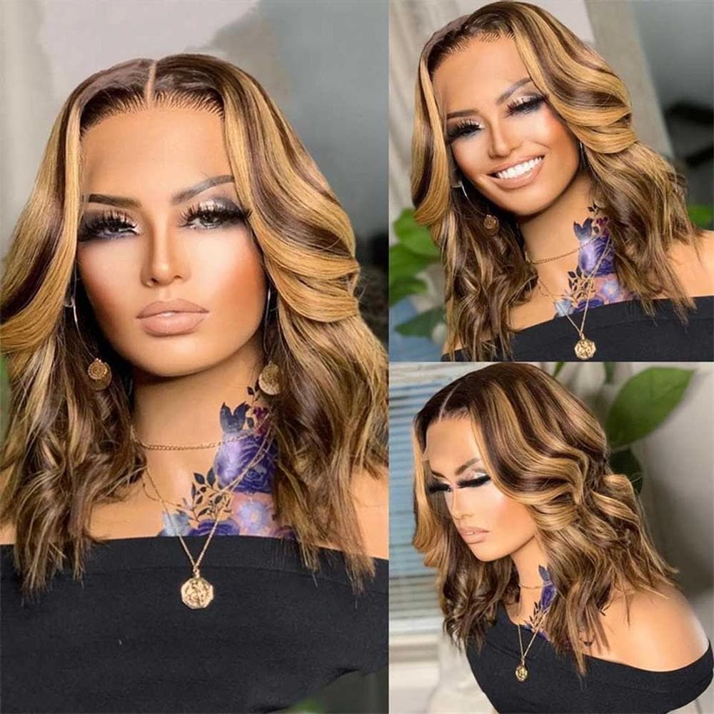 Sterly P4/27 Highlight Colored Short Body Wave Bob 180% Density - sterlyhair