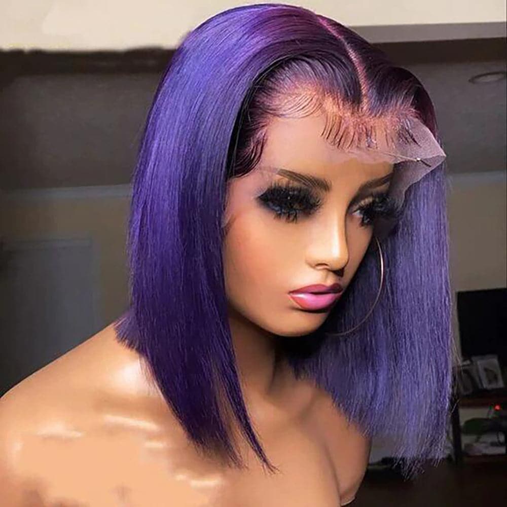 Sterly Dark Purple Bob Wig Colored Straight 4x4 13x4 Human Hair Wigs