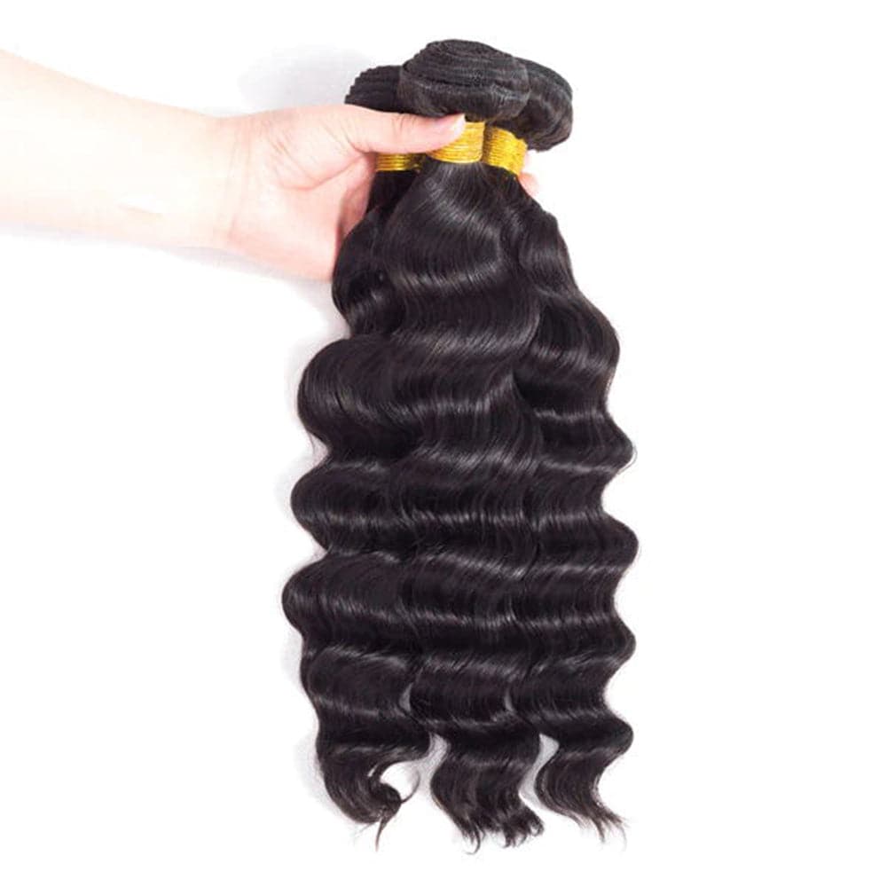 Sterly Unprocessed Loose Deep Wave Virgin Hair 3 Bundles with 13×4 Lace Frontal Hand-tied