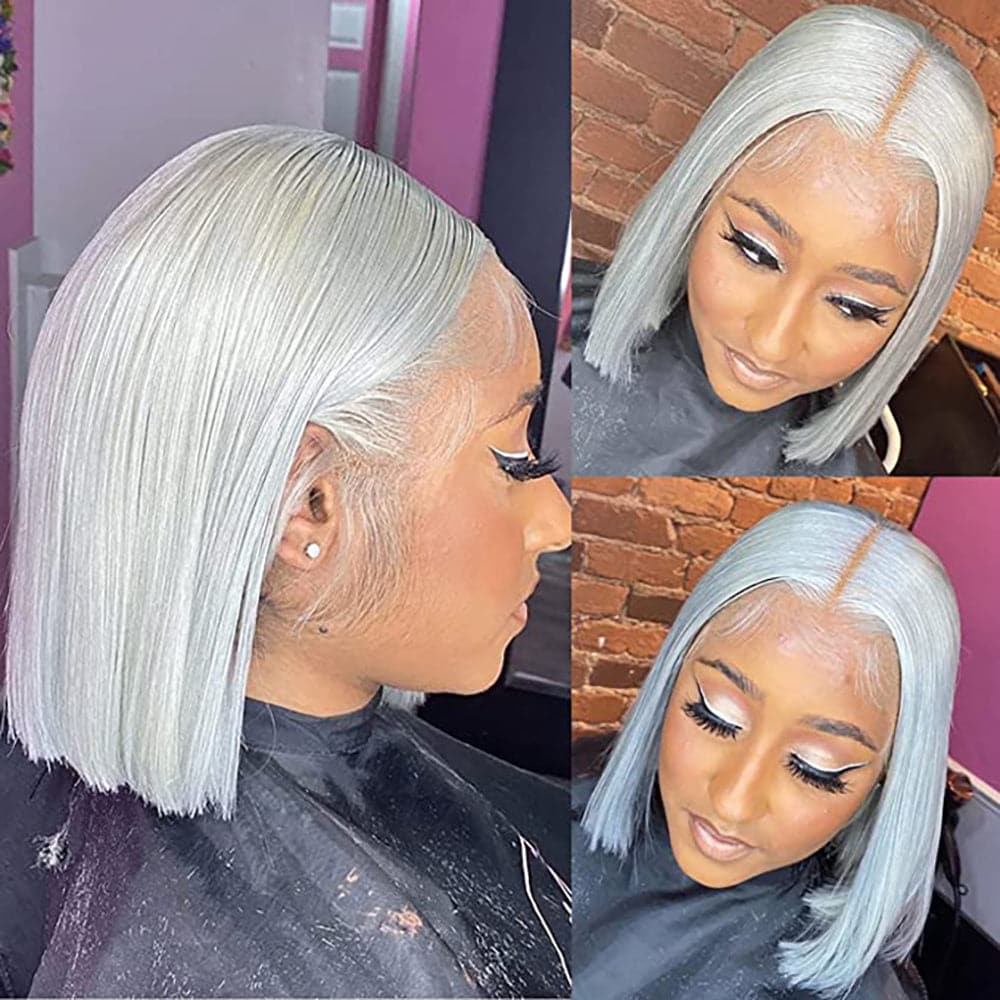 Sterly Silver Grey Bob Lace Front Wig Colored Short Bob Human Hair Wigs - sterlyhair