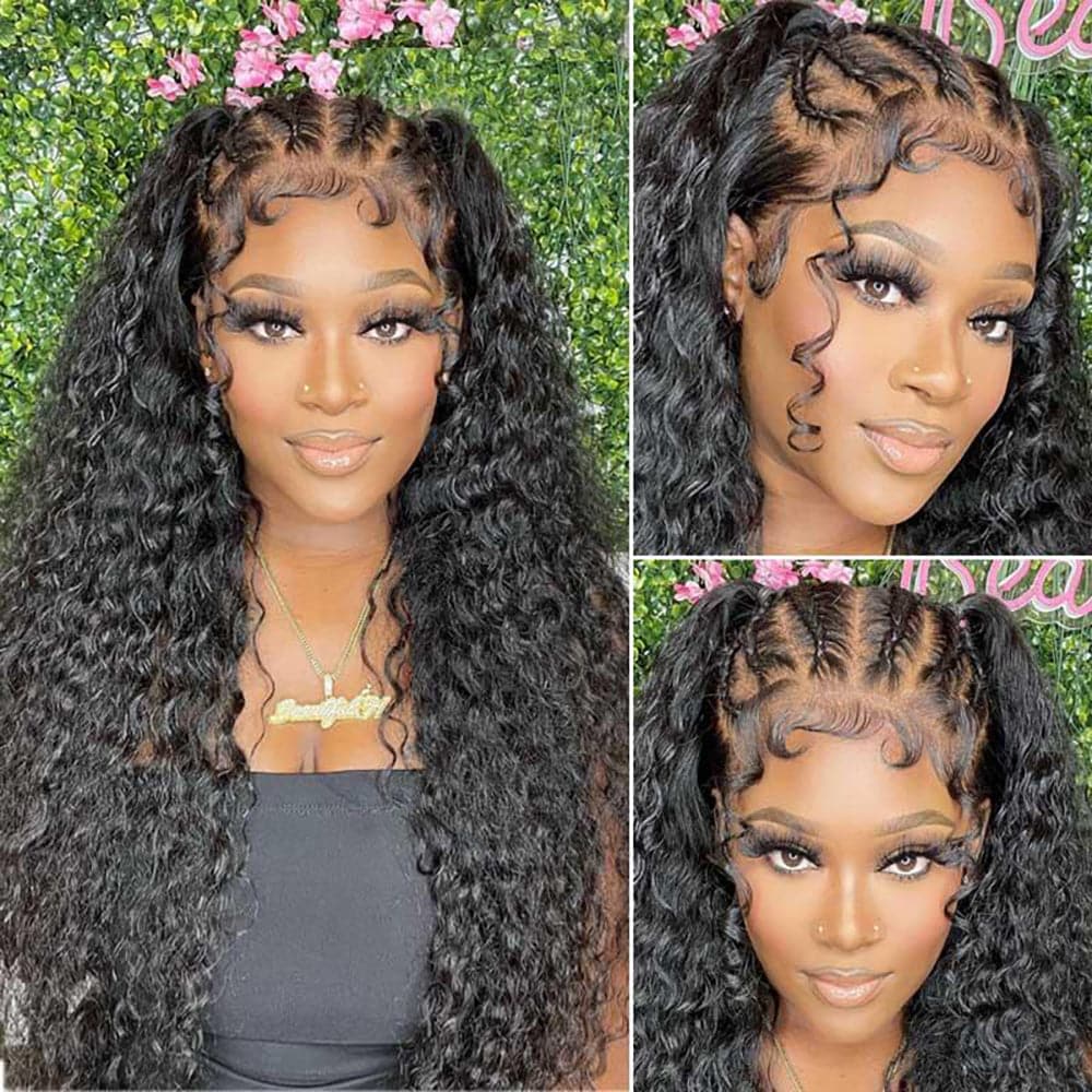 Deep Curly 13×4 HD Transparent Lace Front Human Hair Wigs Sterly Hair