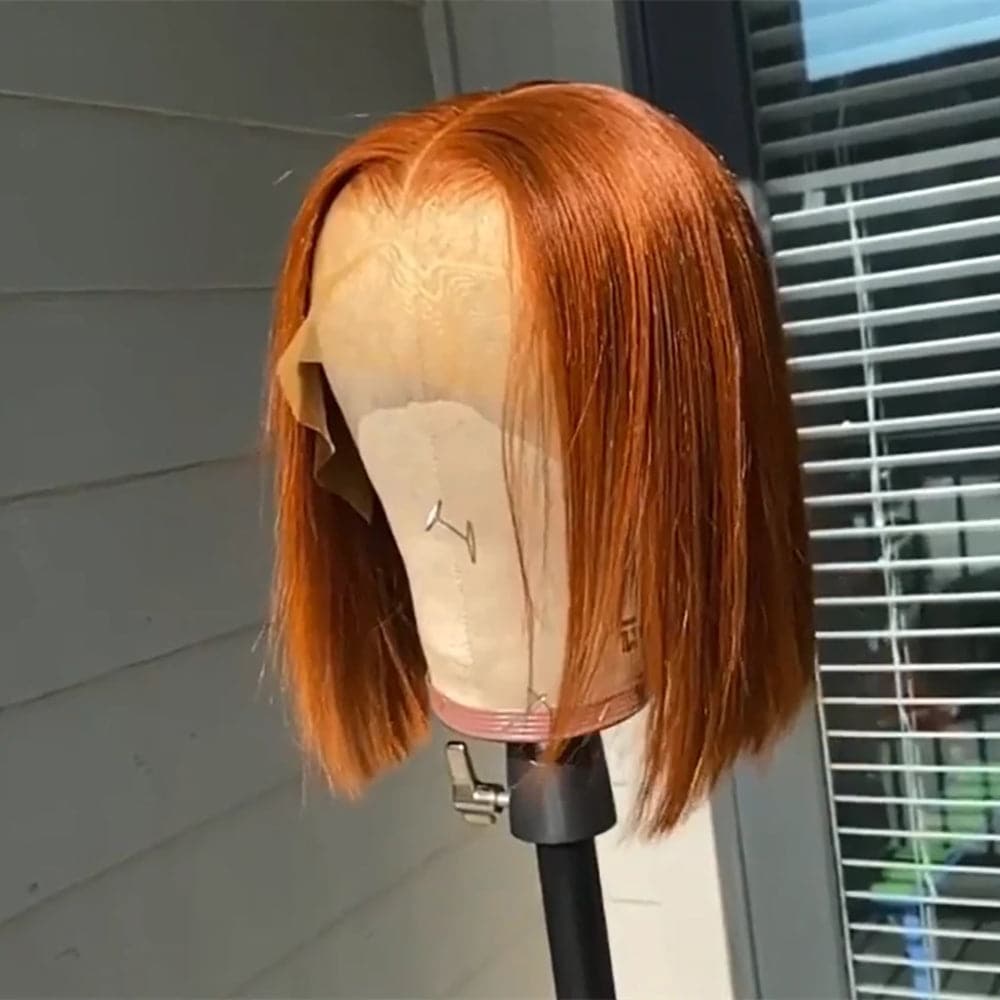 Sterly Straight Colored Short Bob Wig Orange Ginger Lace Front Human Hair Wigs For Black Women