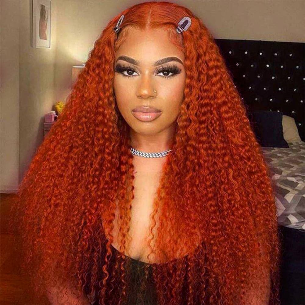 Sterly Orange Ginger Curly Wig Transparent Lace Frontal Human Hair Wigs 180% Density - sterlyhair