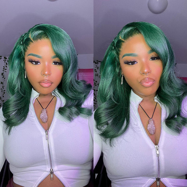 Sterly Emerald Green Wavy Wig Human Hair Body Wave Long Colored Lace Front Wigs - sterlyhair
