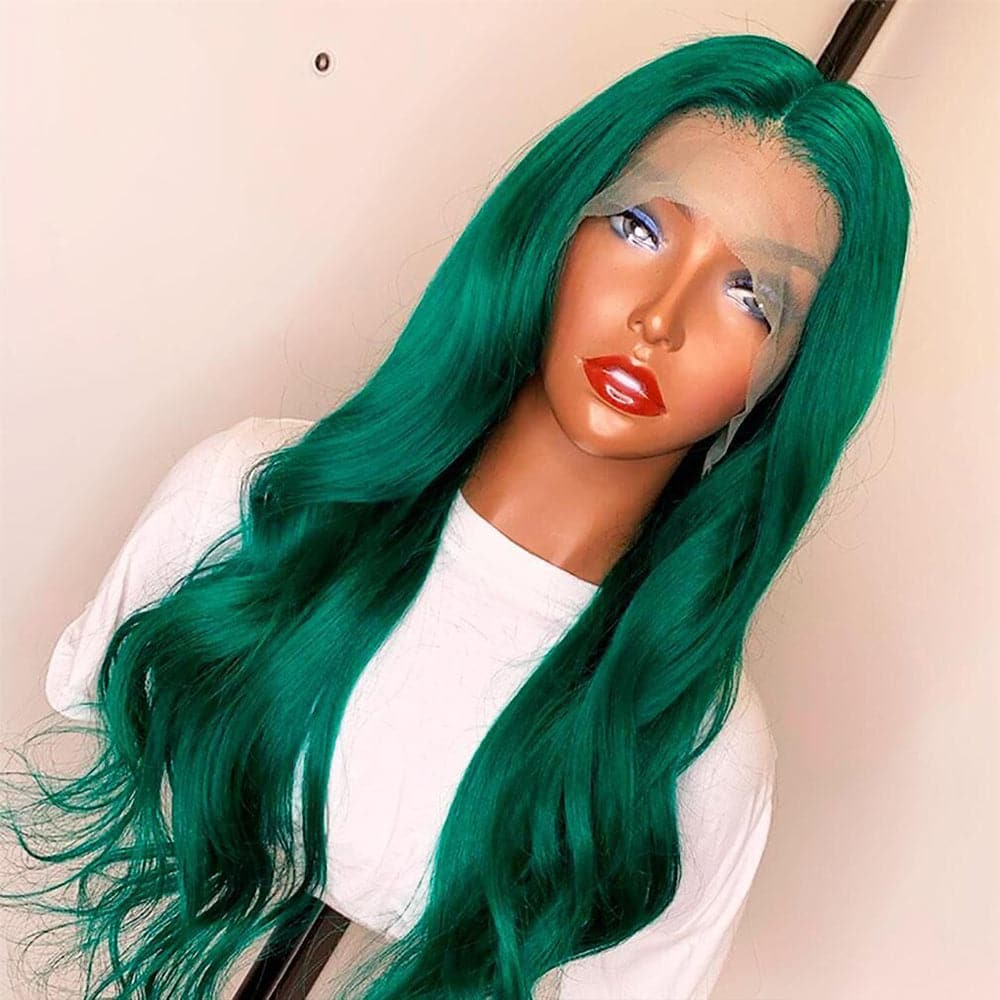 Sterly Emerald Green Wavy Wig Human Hair Body Wave Long Colored Lace Front Wigs - sterlyhair