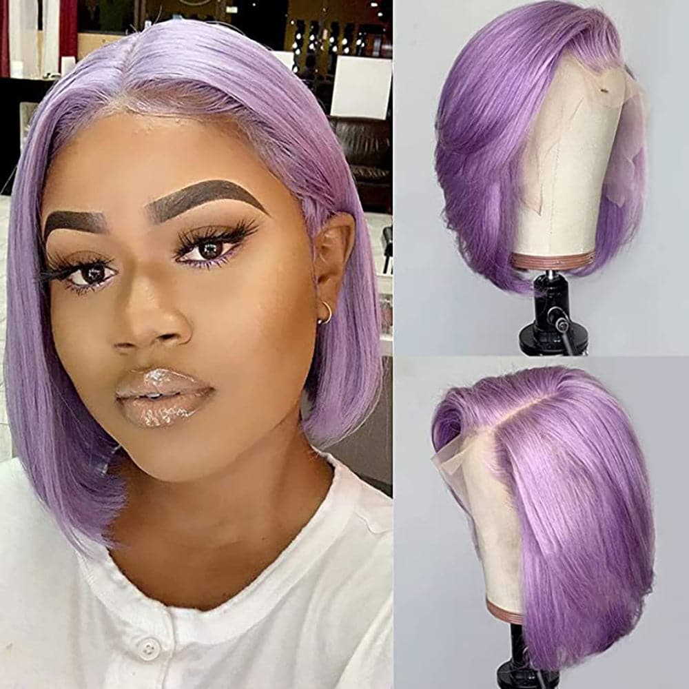 Sterly Light Purple Lavender Bob Wig Colored Straight 4x4 13x4 Human Hair Wigs