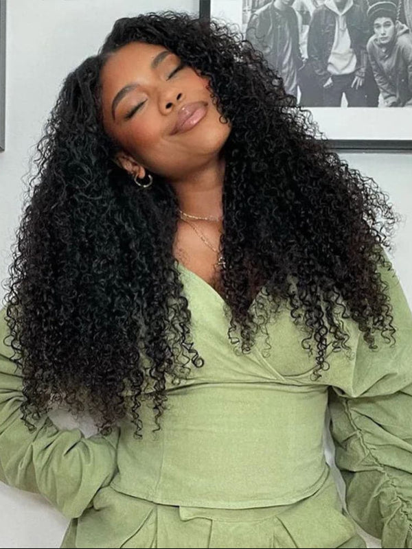 New Drawstring V Part Curly Wig No Leave Out And No Sew In Human Hair Wigs - sterlyhair