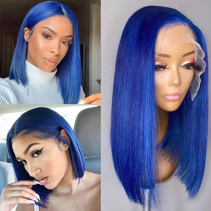 Sterly Dark Blue Wig Straight Colored Short Bob Human Hair - sterlyhair