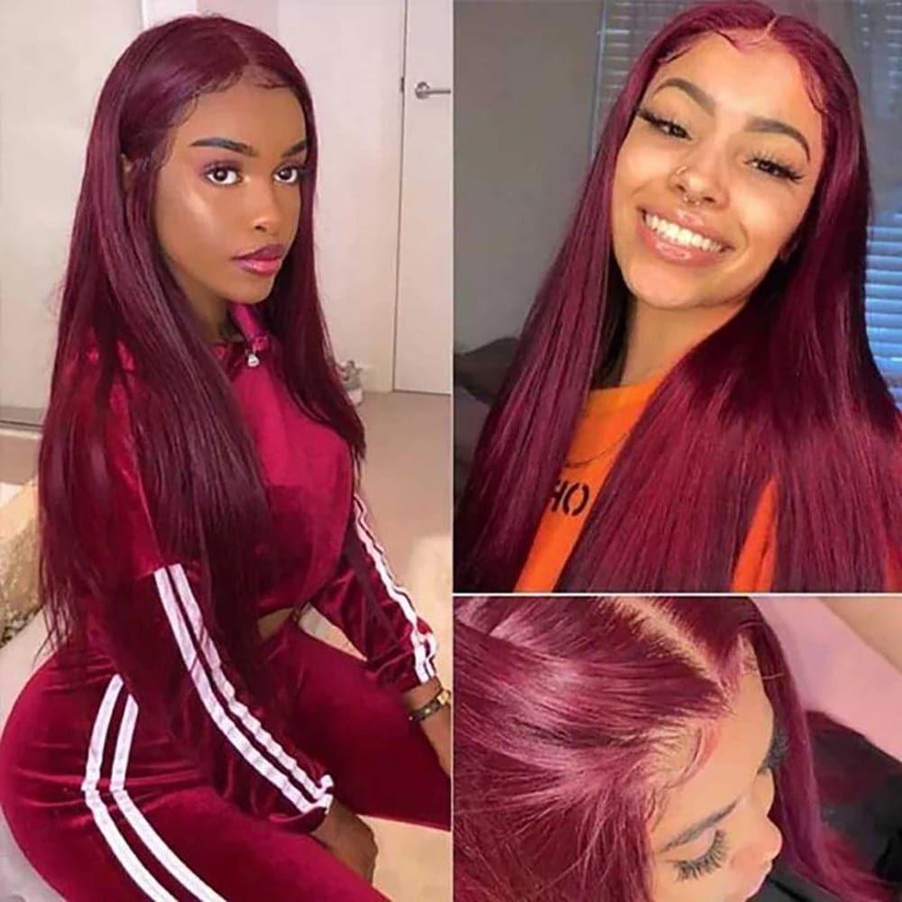 Sterly #99J Straight Hair Wig 5x5 /13×6 Burgundy Lace Front Human Hair Wig