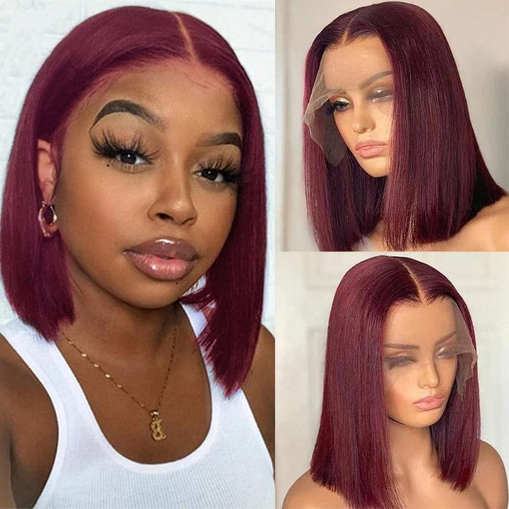 Sterly Burgundy 99J Frontal Wigs Human Hair Straight Short Bob Wigs For Women - sterlyhair
