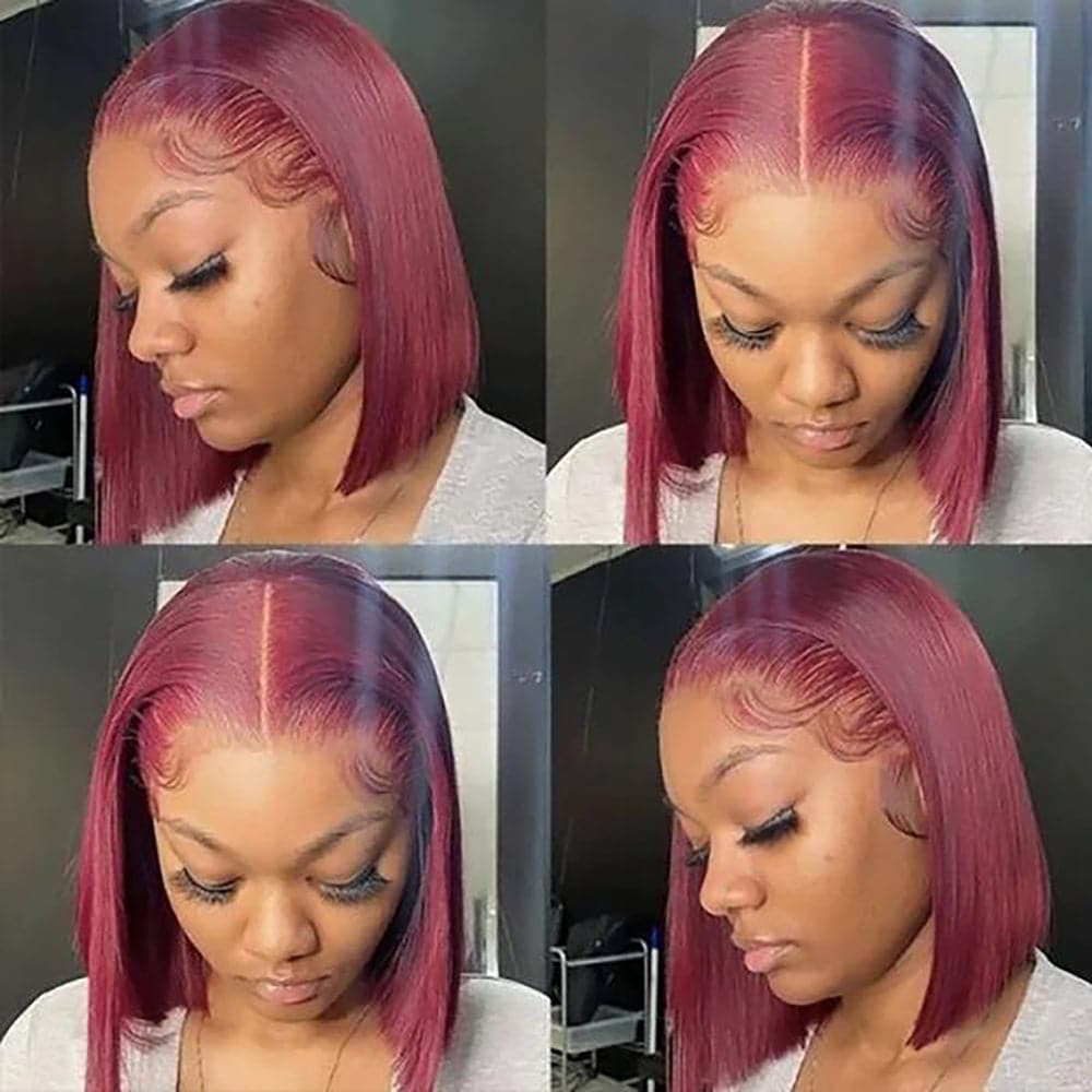 Sterly Burgundy 99J Frontal Wigs Human Hair Straight Short Bob Wigs For Women - sterlyhair