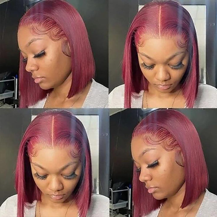 Sterly Burgundy 99J Frontal Wigs Human Hair Straight Short Bob Wigs For Women - sterlyhair