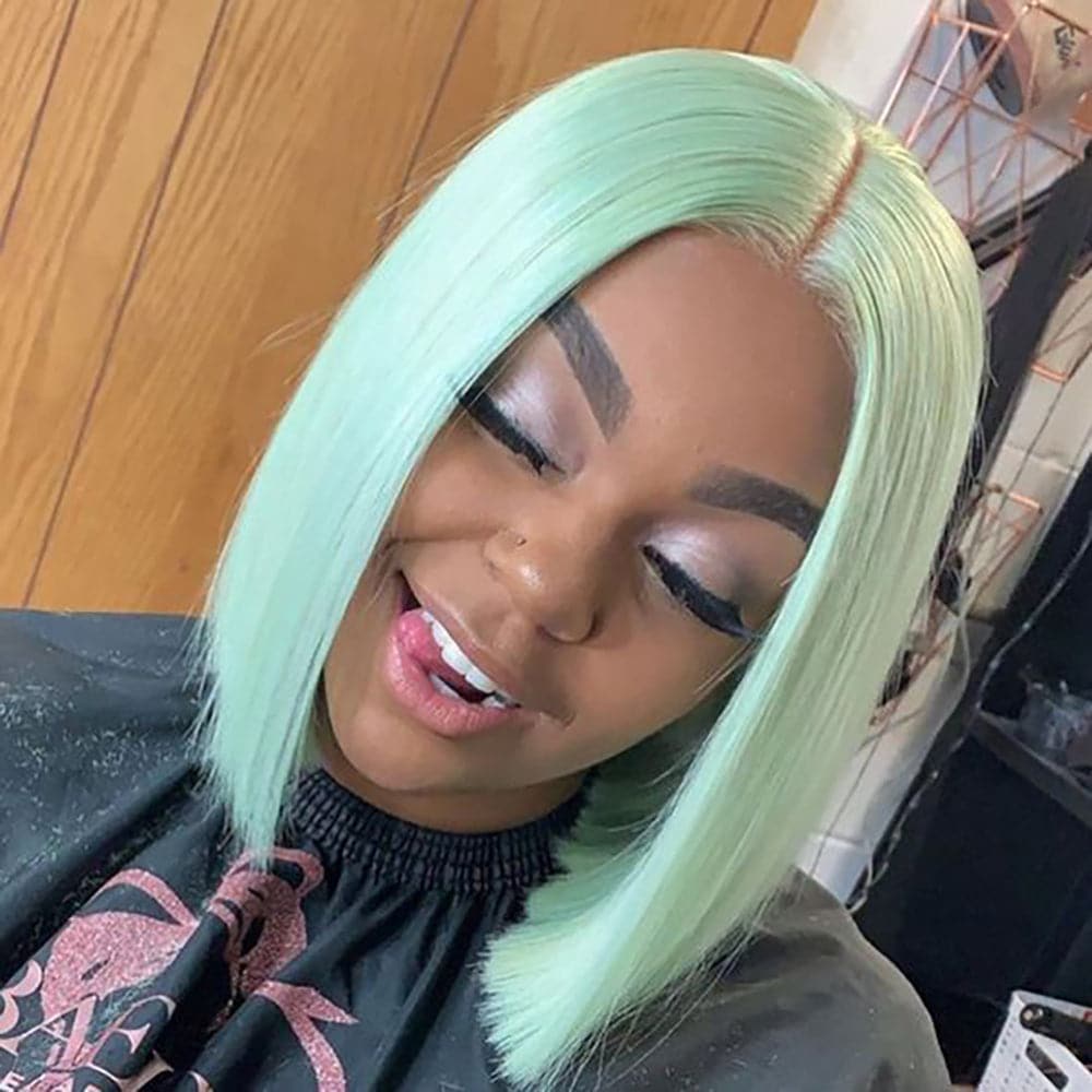 Sterly Mint Green Bob Wig Colored Straight 13x4 Frontal Human Hair Lace Wigs