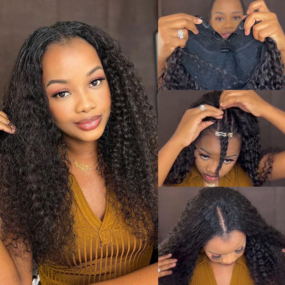 Beginner Friendly V Part Wig Curly Human Hair Wigs No Leave Out No Sew In