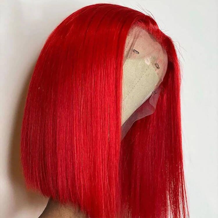 Sterly Red Wig Straight 13x4 Lace Frontal Colored Short Bob Human Hair Wigs