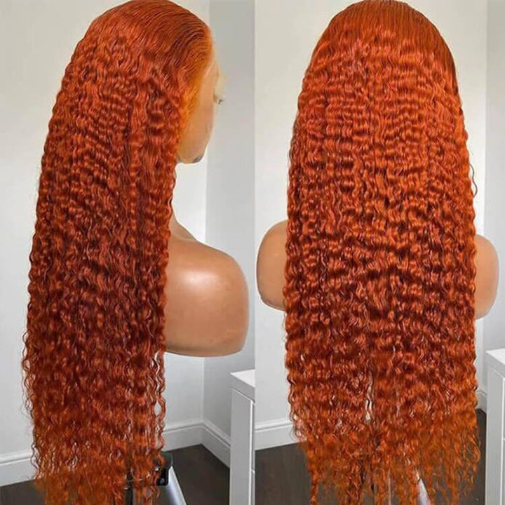 Sterly Orange Ginger Curly Wig Transparent Lace Frontal Human Hair Wigs 180% Density - sterlyhair