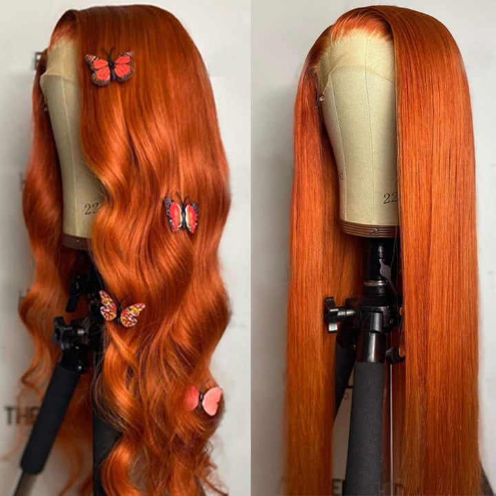 Sterly Ginger Orange Color Glueless Straight Transparent Lace Frontal Wigs Human Hair - sterlyhair