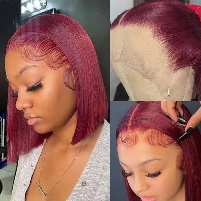 Sterly Burgundy 99J Frontal Wigs Human Hair Straight Short Bob Wigs For Women - sterlyhair
