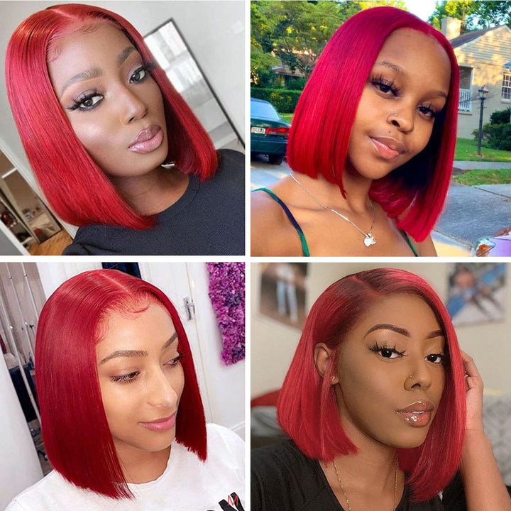 Sterly Red Wig Straight Colored Short Bob Human Hair Wigs - sterlyhair
