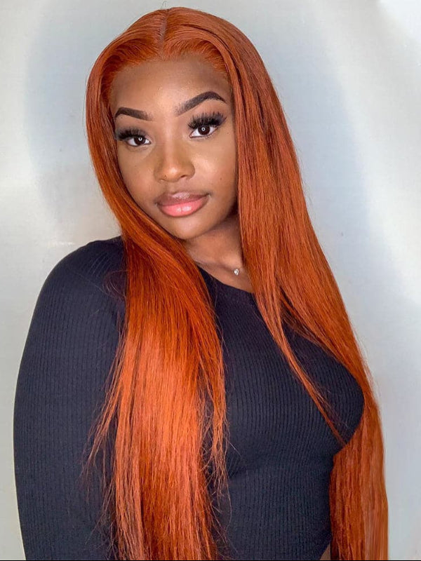 Sterly Ginger Orange Color Glueless Straight Transparent Lace Frontal Wigs Human Hair - sterlyhair