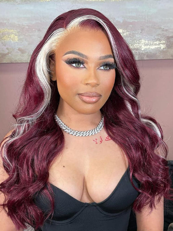 Sterly Hair Straight 13×6 Lace Front Burbundy & Blonde Skunk Stripe Body Wave Wig Blonde Magic - sterlyhair