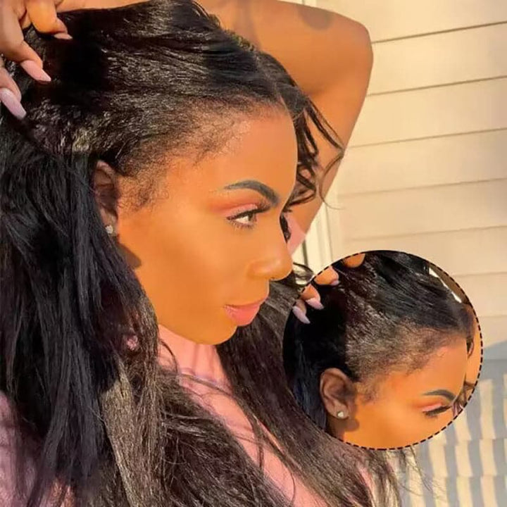Type 4C Edges Wig | Sterly Yaki Straight Glueless 13×6 Lace Frontal Human Hair Wigs - sterlyhair