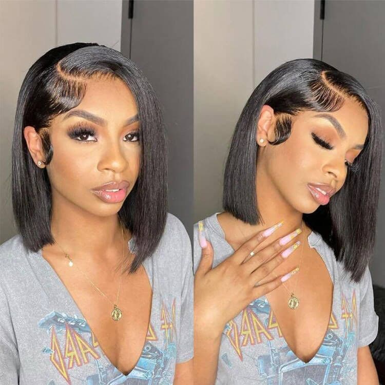 Sterly 13×6 Transparent Lace Short Straight Lace Front Bob Wigs 180% Density