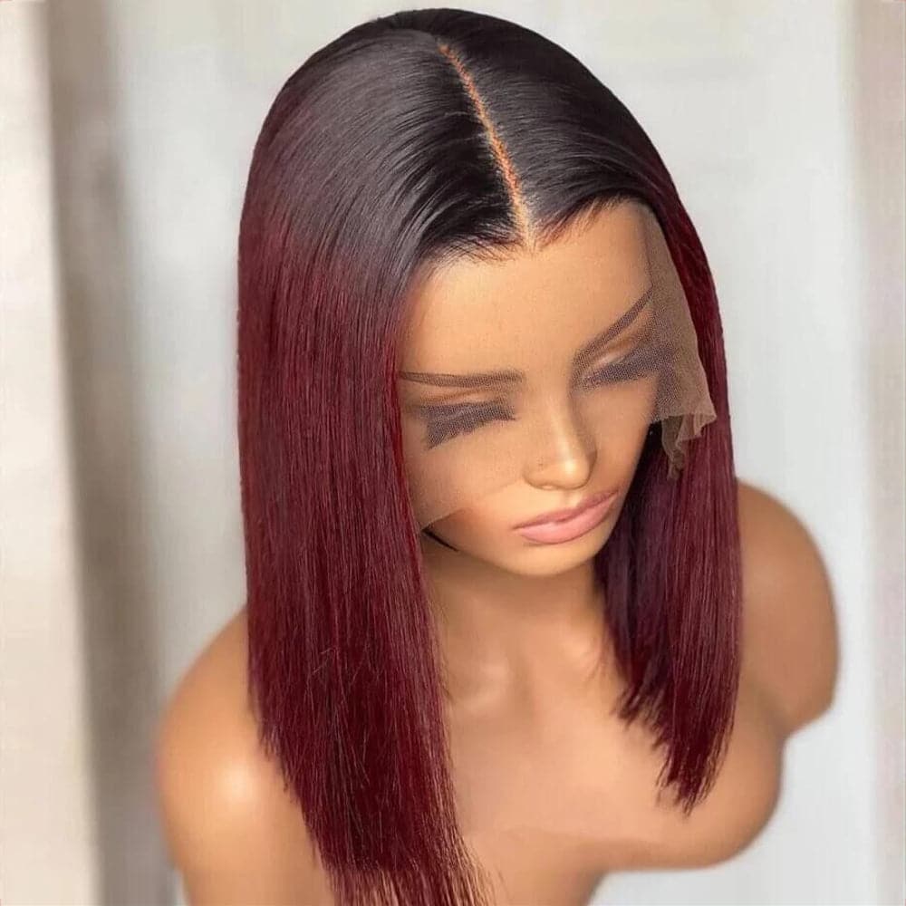 Sterly 1B/99J Burgundy Ombre 13x6 Lace Front Wig Straight Human Hair Bob Wigs - sterlyhair