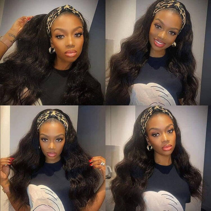 Headband Wig Body Wave Human Hair Wigs Sterly Headband Wig With Scarf - sterlyhair