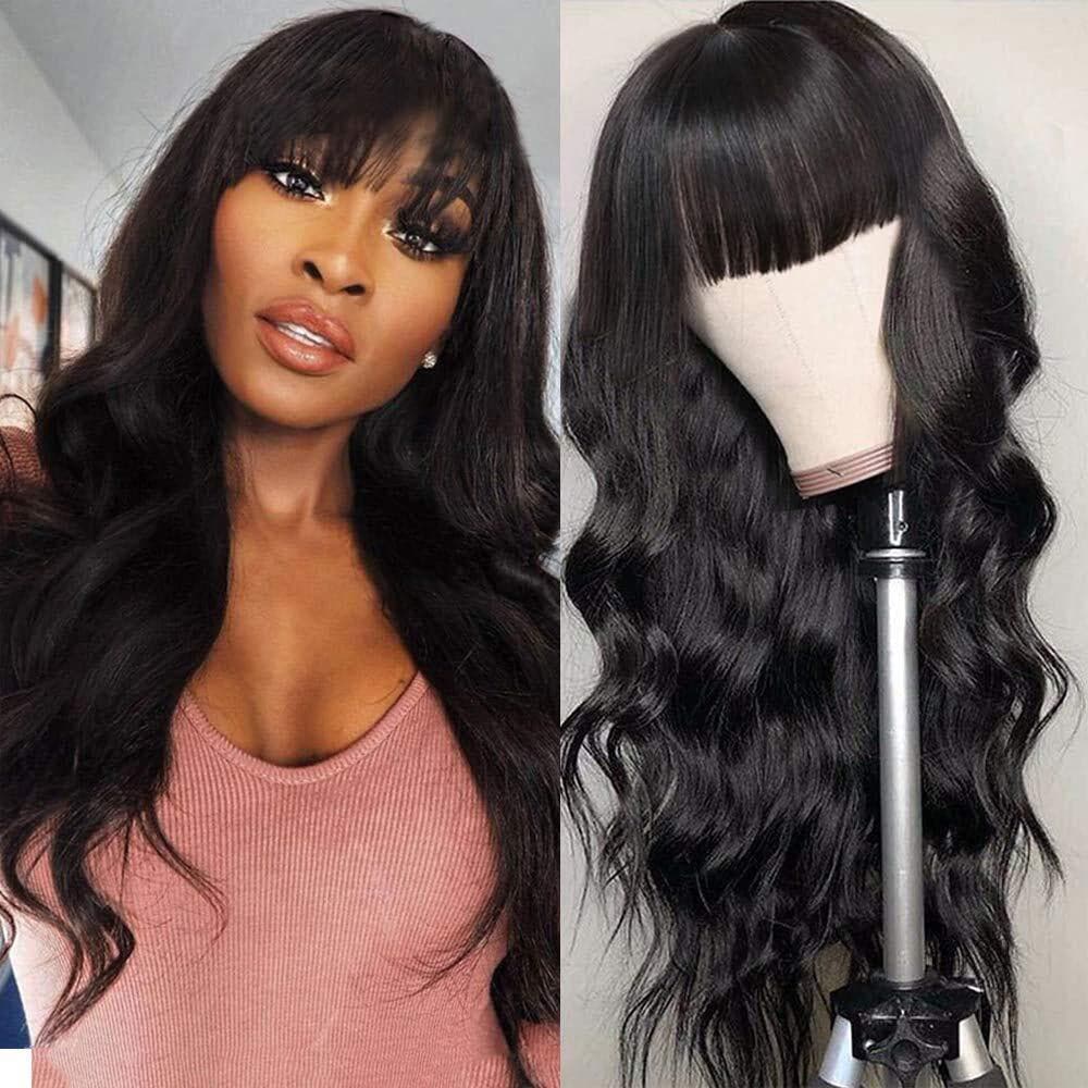 Sterly Body Wave Wigs With Bangs None Lace Front Wigs Human Hair Wigs Glueless Machine Made Wigs For Black Women