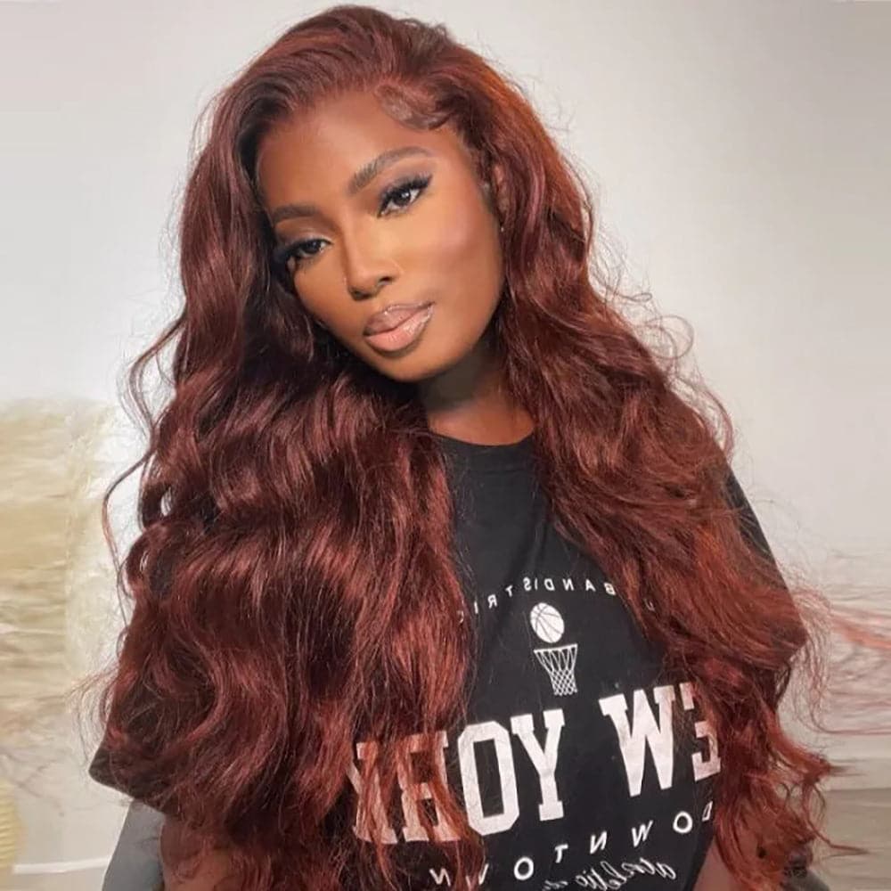 Reddish Brown Wig Sterly HD Transparent Lace Auburn Body Wave Human Hair Wigs