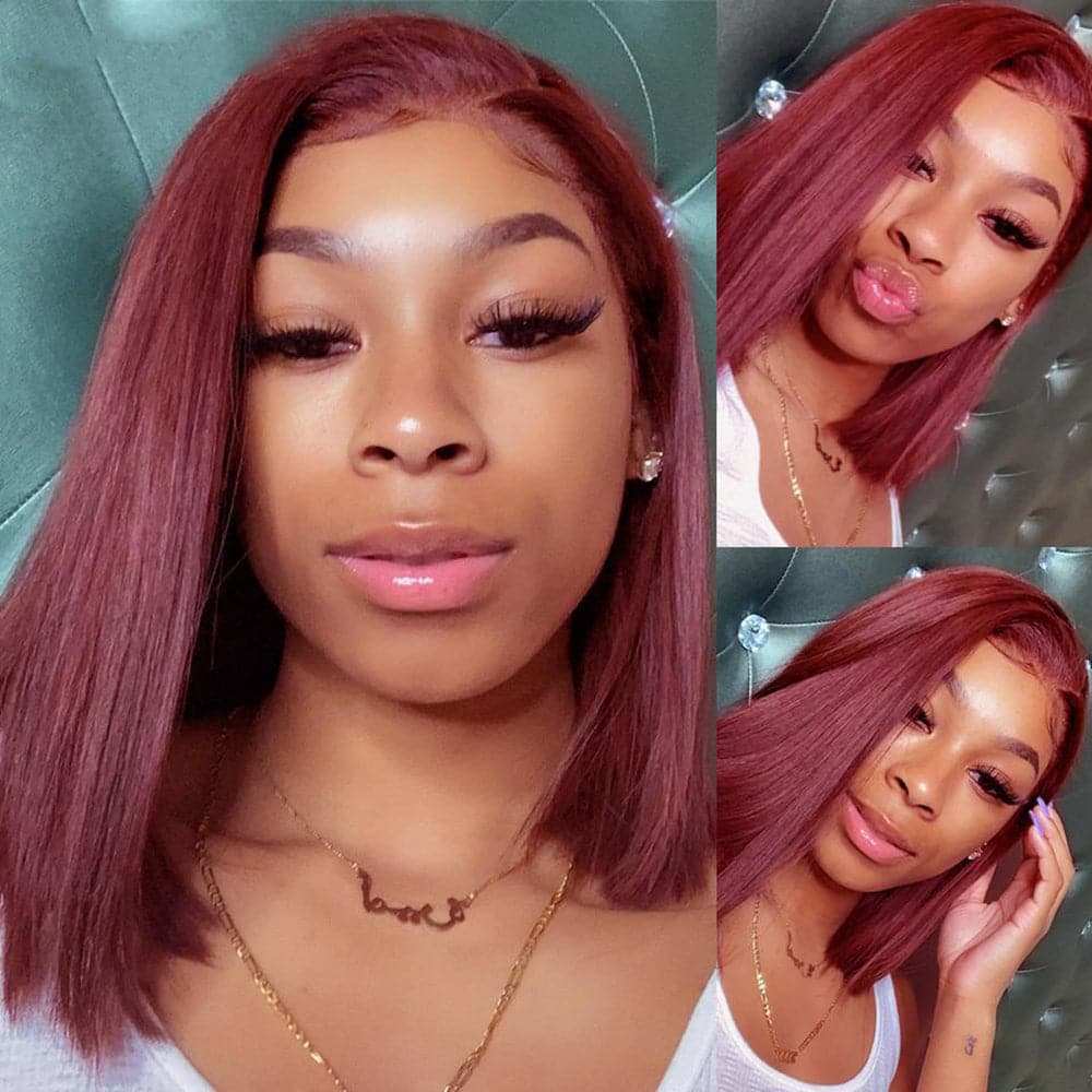 Sterly Burgundy 99J Frontal Wigs Human Hair Straight Short Bob Wigs For Women - sterlyhair