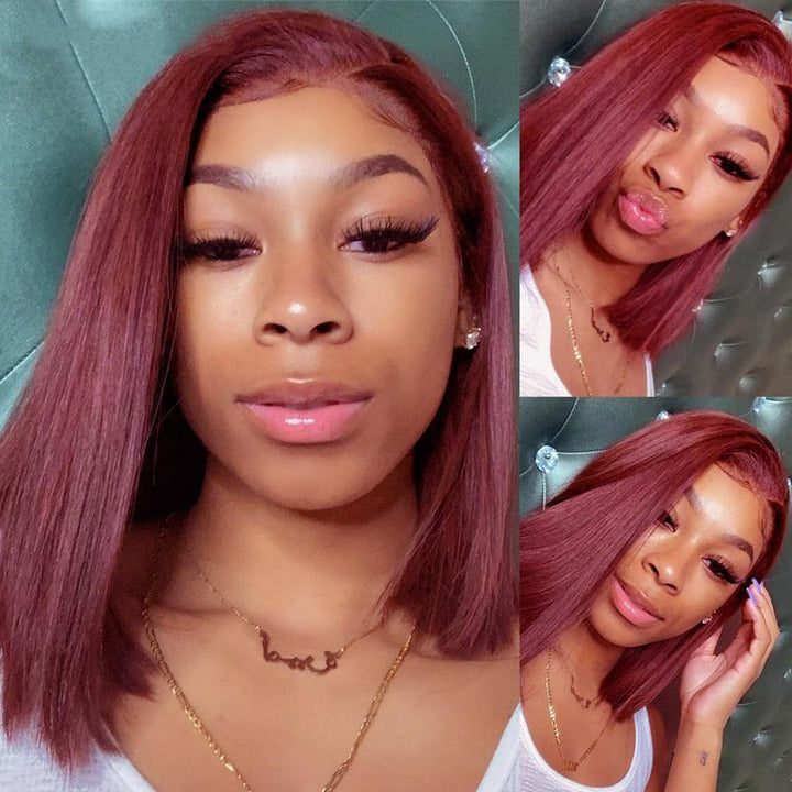 Sterly Burgundy 99J Frontal Wigs Human Hair Straight Short Bob Wigs For Women - sterlyhair