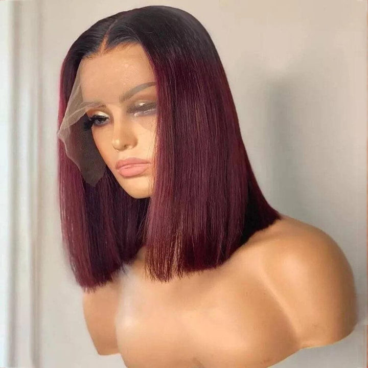 Sterly 1B/99J Burgundy Ombre 13x6 Lace Front Wig Straight Human Hair Bob Wigs - sterlyhair