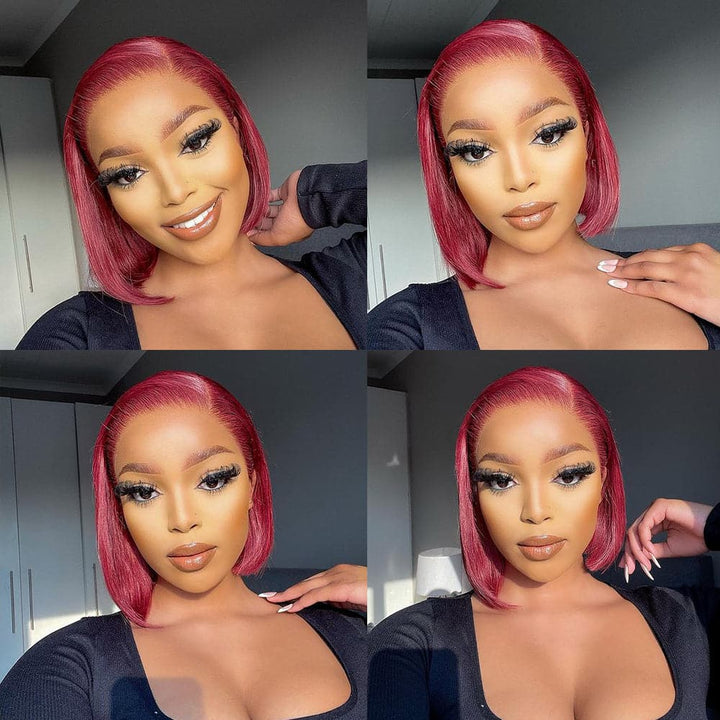 Sterly Burgundy 99J Frontal Wigs Human Hair Straight Short Bob Wigs For Women - sterlyhair