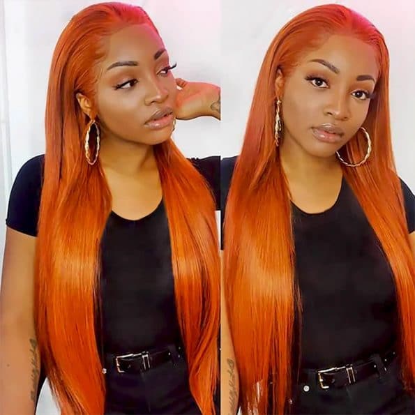 Sterly Ginger Orange Color Glueless Straight Transparent Lace Frontal Wigs Human Hair - sterlyhair