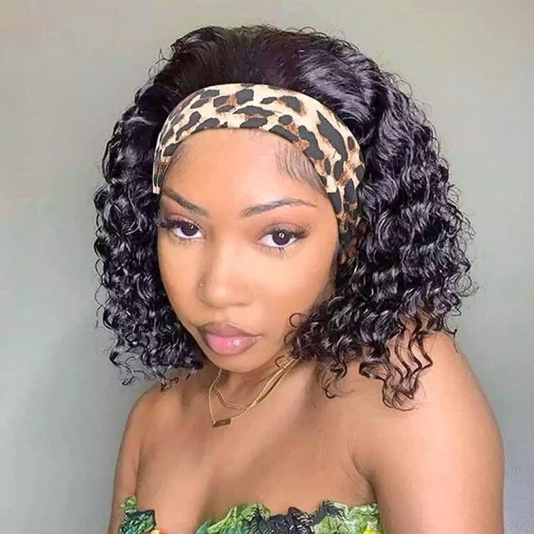HeadBand Wig Curly Human Hair Wig None Lace Wigs for Black Women Sterly Hair