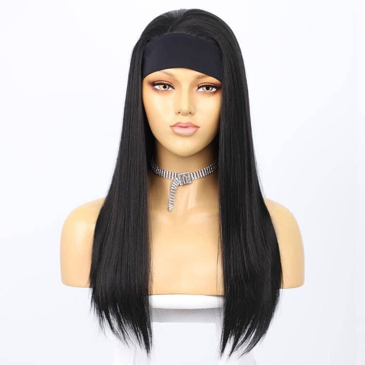 Headband Wig Straight Human Hair Wigs Sterly Headband Wig With Scarf
