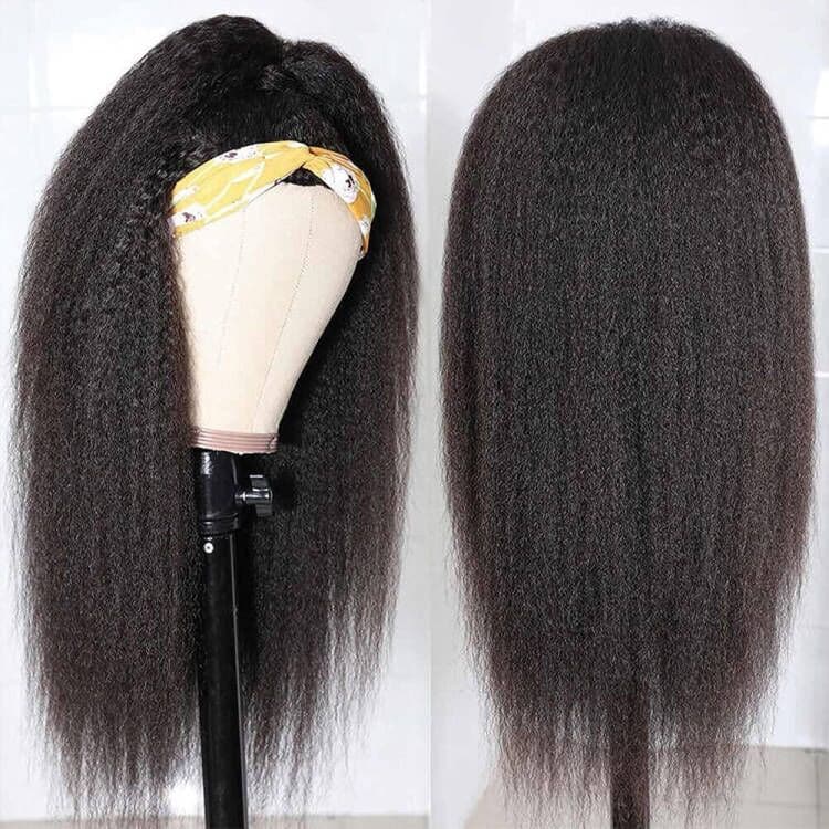 Headband Wig Kinky Straight Human Hair Wigs Sterly Headband Wig With Scarf - sterlyhair