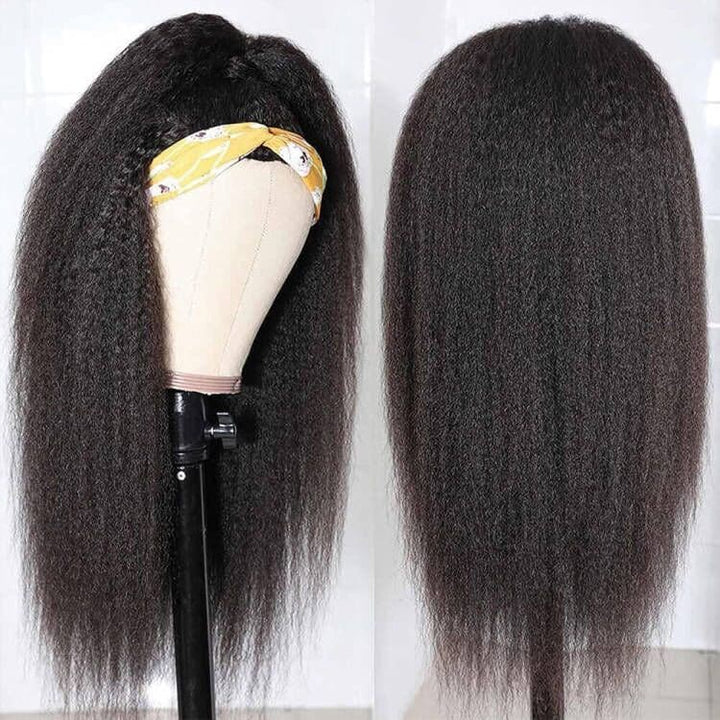 Headband Wig Kinky Straight Human Hair Wigs Sterly Headband Wig With Scarf - sterlyhair