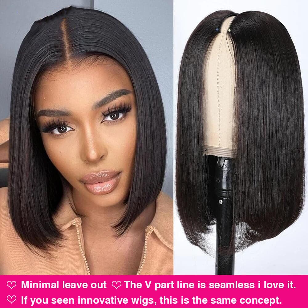 Sterly V Part Straight Bob Wig No Leave Out Thin Part Wig No Sew in Beginner Friendly