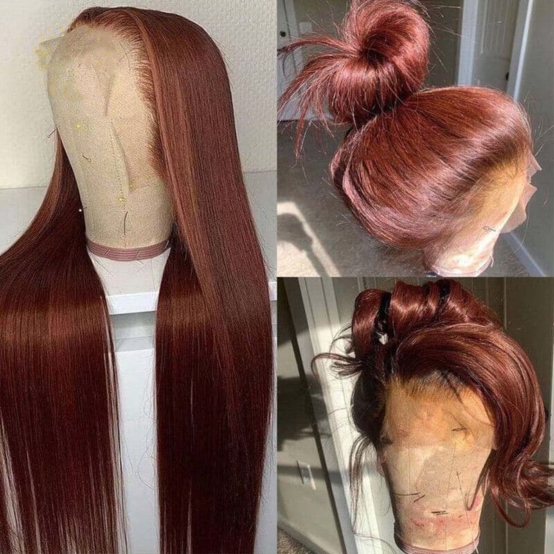 Sterly Reddish Brown Straight Human Hair Wigs 13x6 Lace Frontal Red Brown Wig - sterlyhair