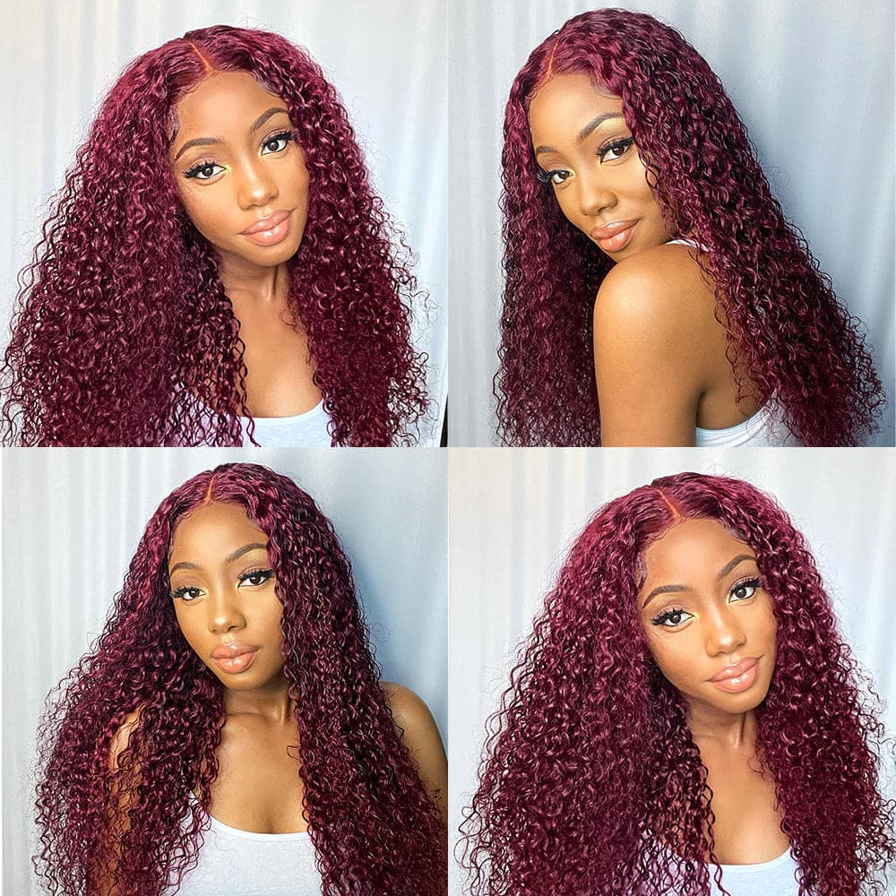 Sterly #99J Curly Hair Wig Burgundy Lace Frontal Human Hair Wigs For Woman