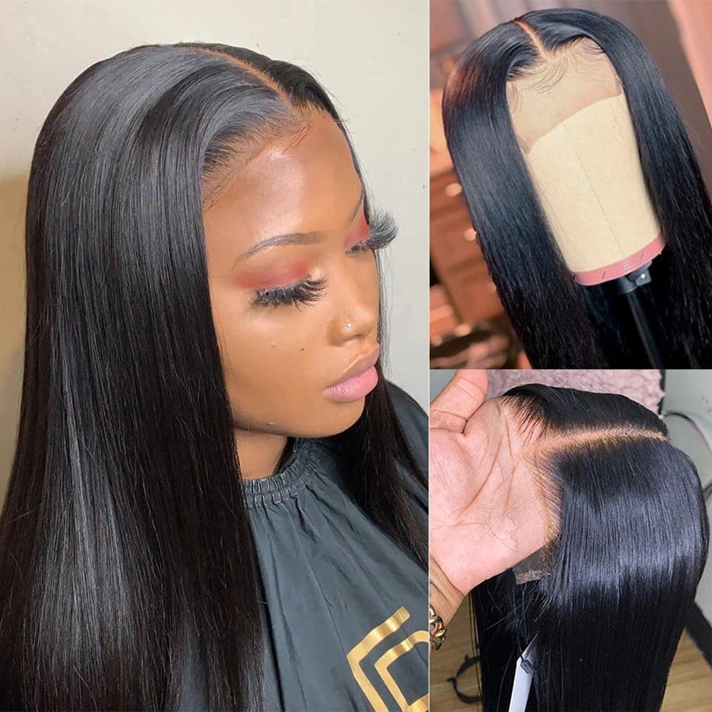 Sterly Glueless Straight 4×4 HD Transparent Lace Closure Wigs Human Hair