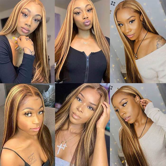 Sterly P4/27 Highlight Wig Straight Hair Lace Front Human Hair Wig